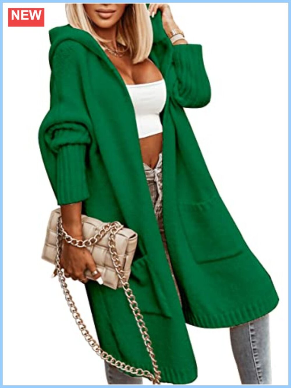 Women's Long Cable Knit Hooded Cardigan Coat Oversized Chunky Sweater with